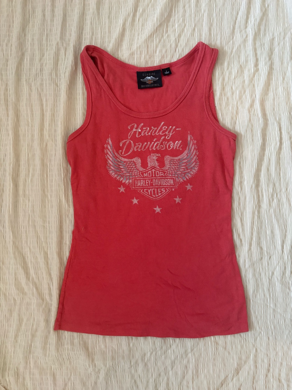 Harley-Davidson Coral Red Ribbed Tank with Winged Logo